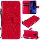 For Xiaomi Redmi 9 Sun Embossing Pattern Horizontal Flip Leather Case with Card Slot & Holder & Wallet & Lanyard(Red) - 1