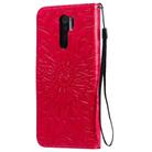 For Xiaomi Redmi 9 Sun Embossing Pattern Horizontal Flip Leather Case with Card Slot & Holder & Wallet & Lanyard(Red) - 3