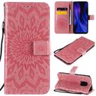 For Xiaomi Redmi 10X 5G / 10X Pro 5G Sun Embossing Pattern Horizontal Flip Leather Case with Card Slot & Holder & Wallet & Lanyard(Pink) - 1