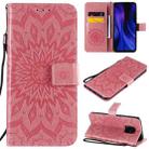 For Xiaomi Redmi 10X 5G / 10X Pro 5G Sun Embossing Pattern Horizontal Flip Leather Case with Card Slot & Holder & Wallet & Lanyard(Pink) - 1