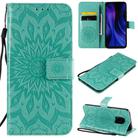 For Xiaomi Redmi 10X 5G / 10X Pro 5G Sun Embossing Pattern Horizontal Flip Leather Case with Card Slot & Holder & Wallet & Lanyard(Green) - 1