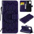For Xiaomi Mi 10 Lite 5G Sun Embossing Pattern Horizontal Flip Leather Case with Card Slot & Holder & Wallet & Lanyard(Purple) - 1