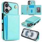 For iPhone 16 Three Fold Card Bag Phone Case with Long Lanyard(Mint) - 1