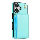 For iPhone 16 Three Fold Card Bag Phone Case with Long Lanyard(Mint) - 3