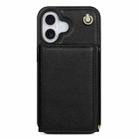 For iPhone 16 Three Fold Card Bag Phone Case with Long Lanyard(Black) - 2
