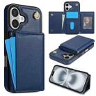 For iPhone 16 Plus Three Fold Card Bag Phone Case with Long Lanyard(Blue) - 1