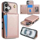 For iPhone 16 Plus Three Fold Card Bag Phone Case with Long Lanyard(Rose Gold) - 1