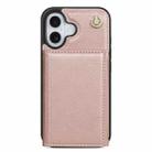 For iPhone 16 Plus Three Fold Card Bag Phone Case with Long Lanyard(Rose Gold) - 2