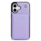 For iPhone 16 Plus Three Fold Card Bag Phone Case with Long Lanyard(Purple) - 2