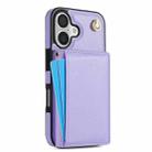 For iPhone 16 Plus Three Fold Card Bag Phone Case with Long Lanyard(Purple) - 3