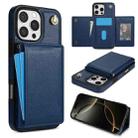 For iPhone 16 Pro Three Fold Card Bag Phone Case with Long Lanyard(Blue) - 1