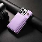 For iPhone 16 Pro Three Fold Card Bag Phone Case with Long Lanyard(Purple) - 2