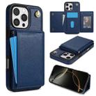 For iPhone 16 Pro Max Three Fold Card Bag Phone Case with Long Lanyard(Blue) - 1