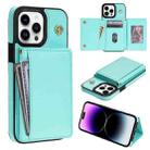 For iPhone 15 Pro Max Three Fold Card Bag Phone Case with Long Lanyard(Mint) - 1