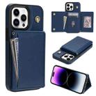 For iPhone 15 Pro Max Three Fold Card Bag Phone Case with Long Lanyard(Blue) - 1