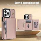 For iPhone 15 Pro Max Three Fold Card Bag Phone Case with Long Lanyard(Rose Gold) - 3