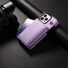 For iPhone 15 Pro Max Three Fold Card Bag Phone Case with Long Lanyard(Purple) - 2