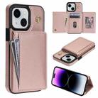 For iPhone 15 Three Fold Card Bag Phone Case with Long Lanyard(Rose Gold) - 1