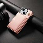 For iPhone 15 Three Fold Card Bag Phone Case with Long Lanyard(Rose Gold) - 2