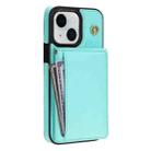 For iPhone 14 Plus Three Fold Card Bag Phone Case with Long Lanyard(Mint) - 3