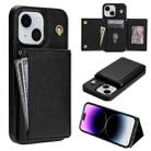 For iPhone 14 Three Fold Card Bag Phone Case with Long Lanyard(Black) - 1