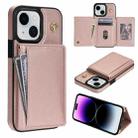 For iPhone 14 Three Fold Card Bag Phone Case with Long Lanyard(Rose Gold) - 1