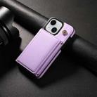 For iPhone 14 Three Fold Card Bag Phone Case with Long Lanyard(Purple) - 2