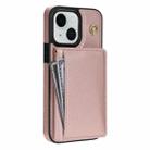 For iPhone 13 Three Fold Card Bag Phone Case with Long Lanyard(Rose Gold) - 3