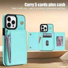 For iPhone 13 Pro Three Fold Card Bag Phone Case with Long Lanyard(Mint) - 3