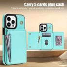 For iPhone 13 Pro Max Three Fold Card Bag Phone Case with Long Lanyard(Mint) - 3