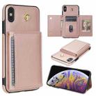 For iPhone XS Max Three Fold Card Bag Phone Case with Long Lanyard(Rose Gold) - 1