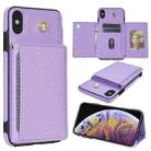 For iPhone XR Three Fold Card Bag Phone Case with Long Lanyard(Purple) - 1