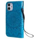 For iPhone 12 mini Pressed Printing Sunflower Pattern Horizontal Flip PU Leather Case Holder & Card Slots & Wallet & Lanyard(Blue) - 3