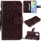For iPhone 12 mini Pressed Printing Sunflower Pattern Horizontal Flip PU Leather Case Holder & Card Slots & Wallet & Lanyard(Brown) - 1