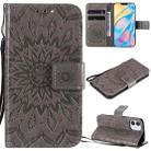 For iPhone 12 mini Pressed Printing Sunflower Pattern Horizontal Flip PU Leather Case Holder & Card Slots & Wallet & Lanyard(Grey) - 1