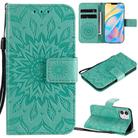For iPhone 12 mini Pressed Printing Sunflower Pattern Horizontal Flip PU Leather Case Holder & Card Slots & Wallet & Lanyard(Green) - 1