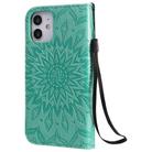 For iPhone 12 mini Pressed Printing Sunflower Pattern Horizontal Flip PU Leather Case Holder & Card Slots & Wallet & Lanyard(Green) - 3