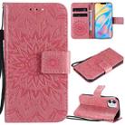 For iPhone 12 mini Pressed Printing Sunflower Pattern Horizontal Flip PU Leather Case Holder & Card Slots & Wallet & Lanyard(Pink) - 1