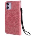 For iPhone 12 mini Pressed Printing Sunflower Pattern Horizontal Flip PU Leather Case Holder & Card Slots & Wallet & Lanyard(Pink) - 3