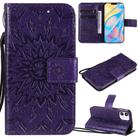 For iPhone 12 mini Pressed Printing Sunflower Pattern Horizontal Flip PU Leather Case Holder & Card Slots & Wallet & Lanyard(Purple) - 1