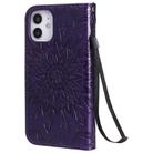 For iPhone 12 mini Pressed Printing Sunflower Pattern Horizontal Flip PU Leather Case Holder & Card Slots & Wallet & Lanyard(Purple) - 3