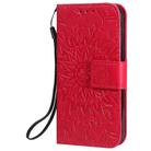 For iPhone 12 mini Pressed Printing Sunflower Pattern Horizontal Flip PU Leather Case Holder & Card Slots & Wallet & Lanyard(Red) - 2