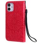 For iPhone 12 mini Pressed Printing Sunflower Pattern Horizontal Flip PU Leather Case Holder & Card Slots & Wallet & Lanyard(Red) - 3