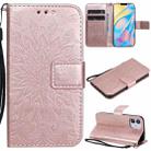 For iPhone 12 mini Pressed Printing Sunflower Pattern Horizontal Flip PU Leather Case Holder & Card Slots & Wallet & Lanyard(Rose Gold) - 1