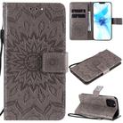 For iPhone 12 / 12 Pro Pressed Printing Sunflower Pattern Horizontal Flip PU Leather Case Holder & Card Slots & Wallet & Lanyard(Grey) - 1