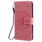 For iPhone 12 / 12 Pro Pressed Printing Sunflower Pattern Horizontal Flip PU Leather Case Holder & Card Slots & Wallet & Lanyard(Pink) - 2