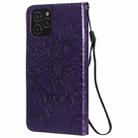 For iPhone 12 / 12 Pro Pressed Printing Sunflower Pattern Horizontal Flip PU Leather Case Holder & Card Slots & Wallet & Lanyard(Purple) - 3