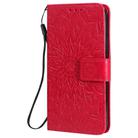 For iPhone 12 / 12 Pro Pressed Printing Sunflower Pattern Horizontal Flip PU Leather Case Holder & Card Slots & Wallet & Lanyard(Red) - 2