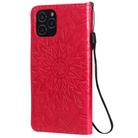 For iPhone 12 / 12 Pro Pressed Printing Sunflower Pattern Horizontal Flip PU Leather Case Holder & Card Slots & Wallet & Lanyard(Red) - 3