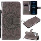 For iPhone 12 Pro Max Pressed Printing Sunflower Pattern Horizontal Flip PU Leather Case Holder & Card Slots & Wallet & Lanyard(Grey) - 1